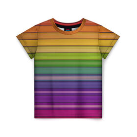 Детская футболка 3D с принтом Радужные линии в Белгороде, 100% гипоаллергенный полиэфир | прямой крой, круглый вырез горловины, длина до линии бедер, чуть спущенное плечо, ткань немного тянется | вертикальные линии | вертикальный рисунок | линии | радуга | цвета | яркие цвета