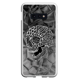 Чехол для Samsung S10E с принтом Cell skull в Белгороде, Силикон | Область печати: задняя сторона чехла, без боковых панелей | cell | grin | jaw | metal | skull | teeth | зубы | металл | оскал | пасть | соты | череп