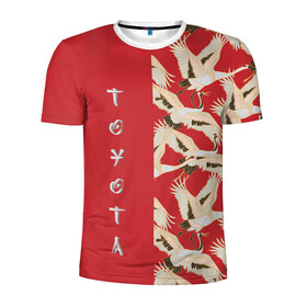 Мужская футболка 3D спортивная с принтом Toyota в Белгороде, 100% полиэстер с улучшенными характеристиками | приталенный силуэт, круглая горловина, широкие плечи, сужается к линии бедра | pattern | supra | toyota | гуси | гусь | журавли | журавль | красная | красный | птицы | цапли | цапля | япония | японский | японский узор