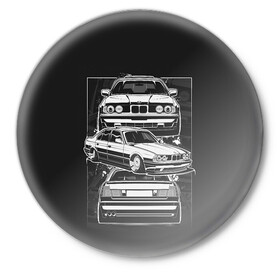 Значок с принтом BMW в Белгороде,  металл | круглая форма, металлическая застежка в виде булавки | auto | bmw | car | e | e34 | germany | m | m5 | series | x | авто | автомобиль | бмв | бнв | германия | машина
