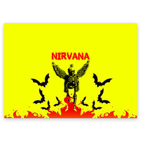Поздравительная открытка с принтом NIRVANA в Белгороде, 100% бумага | плотность бумаги 280 г/м2, матовая, на обратной стороне линовка и место для марки
 | Тематика изображения на принте: nirvana | smile | ангел | курт кобейн | нирвана | скелет | смайл | телечия мышы