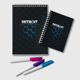 Блокнот с принтом DETROIT (S) в Белгороде, 100% бумага | 48 листов, плотность листов — 60 г/м2, плотность картонной обложки — 250 г/м2. Листы скреплены удобной пружинной спиралью. Цвет линий — светло-серый
 | Тематика изображения на принте: android | connor | detroit become human | game | rk 800 | urban | будущее | город | детроит | игры | мир | роботы | технологии