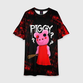 Детское платье 3D с принтом ROBLOX PIGGY - СВИНКА ПИГГИ в Белгороде, 100% полиэстер | прямой силуэт, чуть расширенный к низу. Круглая горловина, на рукавах — воланы | pig | piggy | roblox | игра | компьютерная игра | логотип | онлайн | онлайн игра | пигги | поросенок | роблакс | роблокс | свинка | свинья