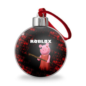 Ёлочный шар с принтом ROBLOX PIGGY - СВИНКА ПИГГИ в Белгороде, Пластик | Диаметр: 77 мм | pig | piggy | roblox | игра | компьютерная игра | логотип | онлайн | онлайн игра | пигги | поросенок | роблакс | роблокс | свинка | свинья