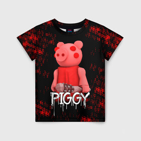 Детская футболка 3D с принтом ROBLOX PIGGY - СВИНКА ПИГГИ в Белгороде, 100% гипоаллергенный полиэфир | прямой крой, круглый вырез горловины, длина до линии бедер, чуть спущенное плечо, ткань немного тянется | pig | piggy | roblox | игра | компьютерная игра | логотип | онлайн | онлайн игра | пигги | поросенок | роблакс | роблокс | свинка | свинья