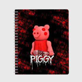 Тетрадь с принтом ROBLOX PIGGY - СВИНКА ПИГГИ в Белгороде, 100% бумага | 48 листов, плотность листов — 60 г/м2, плотность картонной обложки — 250 г/м2. Листы скреплены сбоку удобной пружинной спиралью. Уголки страниц и обложки скругленные. Цвет линий — светло-серый
 | Тематика изображения на принте: pig | piggy | roblox | игра | компьютерная игра | логотип | онлайн | онлайн игра | пигги | поросенок | роблакс | роблокс | свинка | свинья