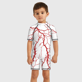 Детский купальный костюм 3D с принтом Сосуды в Белгороде, Полиэстер 85%, Спандекс 15% | застежка на молнии на спине | абстрактные | алые | артерии | вены | ветки | волны | врач | гроза | доктор | красные | кровавый | кровь | линии | медик | медицинские | молния | мышцы | нити | паутина | полосы | сердце | сетка | сосуды