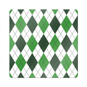Магнит виниловый Квадрат с принтом Зелёные ромбы в Белгороде, полимерный материал с магнитным слоем | размер 9*9 см, закругленные углы | Тематика изображения на принте: белый | геометрические фигуры | зеленый | пунктир | ромб | ромбы | тёмный