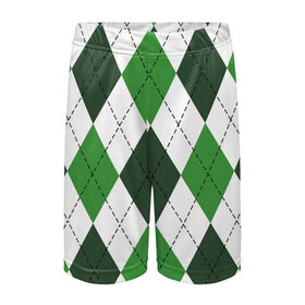 Детские спортивные шорты 3D с принтом Зелёные ромбы в Белгороде,  100% полиэстер
 | пояс оформлен широкой мягкой резинкой, ткань тянется
 | белый | геометрические фигуры | зеленый | пунктир | ромб | ромбы | тёмный