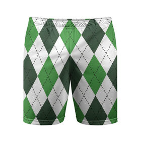 Мужские шорты спортивные с принтом Зелёные ромбы в Белгороде,  |  | белый | геометрические фигуры | зеленый | пунктир | ромб | ромбы | тёмный