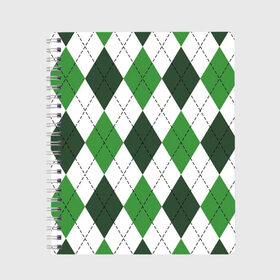 Тетрадь с принтом Зелёные ромбы в Белгороде, 100% бумага | 48 листов, плотность листов — 60 г/м2, плотность картонной обложки — 250 г/м2. Листы скреплены сбоку удобной пружинной спиралью. Уголки страниц и обложки скругленные. Цвет линий — светло-серый
 | Тематика изображения на принте: белый | геометрические фигуры | зеленый | пунктир | ромб | ромбы | тёмный