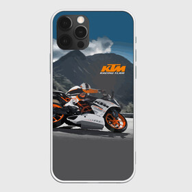 Чехол для iPhone 12 Pro с принтом KTM Racing team в Белгороде, силикон | область печати: задняя сторона чехла, без боковых панелей | clouds | ktm | motorcycle | mountains | nature | racer | racing | route | sky | team | гонщик | горы | мотоцикл | небо | облака | природа | трасса