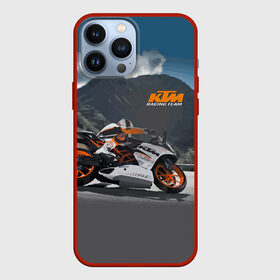 Чехол для iPhone 13 Pro Max с принтом KTM Racing team в Белгороде,  |  | Тематика изображения на принте: clouds | ktm | motorcycle | mountains | nature | racer | racing | route | sky | team | гонщик | горы | мотоцикл | небо | облака | природа | трасса