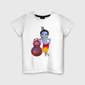 Детская футболка хлопок с принтом Кришна в Белгороде, 100% хлопок | круглый вырез горловины, полуприлегающий силуэт, длина до линии бедер | Тематика изображения на принте: кришна рама харе кришна