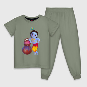 Детская пижама хлопок с принтом Кришна в Белгороде, 100% хлопок |  брюки и футболка прямого кроя, без карманов, на брюках мягкая резинка на поясе и по низу штанин
 | Тематика изображения на принте: кришна рама харе кришна