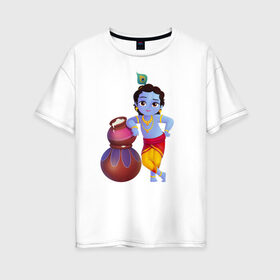 Женская футболка хлопок Oversize с принтом Кришна в Белгороде, 100% хлопок | свободный крой, круглый ворот, спущенный рукав, длина до линии бедер
 | кришна рама харе кришна