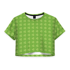 Женская футболка Crop-top 3D с принтом Клевер в Белгороде, 100% полиэстер | круглая горловина, длина футболки до линии талии, рукава с отворотами | зелёный | клевер | светлый | тёмный | цветок | цветы