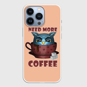 Чехол для iPhone 13 Pro с принтом Нужно Больше Кофе в Белгороде,  |  | coffe | coffee | need more coffee | owl | арт | кофе | кофеман | надпись | недовольная | нужно больше кофе | сова | сова с кофе | совушка | сон | цитата