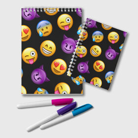 Блокнот с принтом Emoji в Белгороде, 100% бумага | 48 листов, плотность листов — 60 г/м2, плотность картонной обложки — 250 г/м2. Листы скреплены удобной пружинной спиралью. Цвет линий — светло-серый
 | school | пенал | прикольный пенал | смайлы | школа | школьный пенал | эмодзи