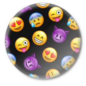 Значок с принтом Emoji в Белгороде,  металл | круглая форма, металлическая застежка в виде булавки | school | пенал | прикольный пенал | смайлы | школа | школьный пенал | эмодзи