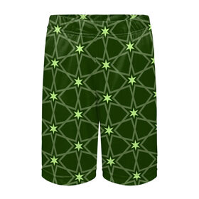 Детские спортивные шорты 3D с принтом Зеленые звёзды в Белгороде,  100% полиэстер
 | пояс оформлен широкой мягкой резинкой, ткань тянется
 | вертикальный рисунок | звёзды | зеленый | отражение | темный