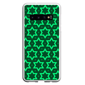 Чехол для Samsung Galaxy S10 с принтом Звезда Давида в Белгороде, Силикон | Область печати: задняя сторона чехла, без боковых панелей | вертикальный рисунок | звезда | звезда давида | звёзды | звезды давида | зеленый | зеленый узор | светлый | тёмный | узор