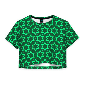 Женская футболка Crop-top 3D с принтом Звезда Давида в Белгороде, 100% полиэстер | круглая горловина, длина футболки до линии талии, рукава с отворотами | вертикальный рисунок | звезда | звезда давида | звёзды | звезды давида | зеленый | зеленый узор | светлый | тёмный | узор