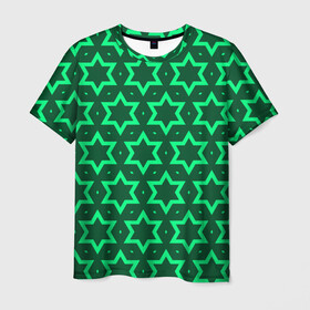 Мужская футболка 3D с принтом Звезда Давида в Белгороде, 100% полиэфир | прямой крой, круглый вырез горловины, длина до линии бедер | вертикальный рисунок | звезда | звезда давида | звёзды | звезды давида | зеленый | зеленый узор | светлый | тёмный | узор