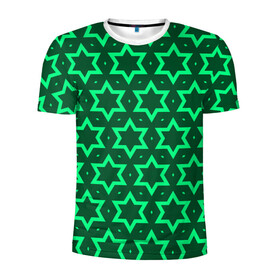 Мужская футболка 3D спортивная с принтом Звезда Давида в Белгороде, 100% полиэстер с улучшенными характеристиками | приталенный силуэт, круглая горловина, широкие плечи, сужается к линии бедра | вертикальный рисунок | звезда | звезда давида | звёзды | звезды давида | зеленый | зеленый узор | светлый | тёмный | узор