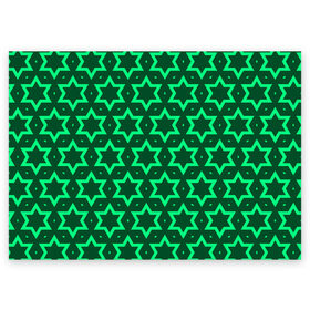 Поздравительная открытка с принтом Звезда Давида в Белгороде, 100% бумага | плотность бумаги 280 г/м2, матовая, на обратной стороне линовка и место для марки
 | вертикальный рисунок | звезда | звезда давида | звёзды | звезды давида | зеленый | зеленый узор | светлый | тёмный | узор