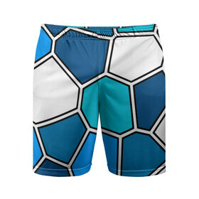 Мужские шорты спортивные с принтом Ледяной витраж в Белгороде,  |  | витраж | геометрия | зенит | сетка | синий | соты | футбол