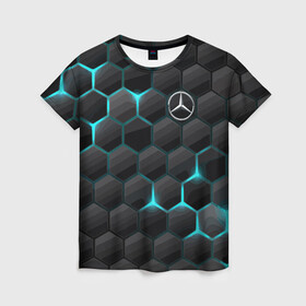 Женская футболка 3D с принтом Mercedes-Benz в Белгороде, 100% полиэфир ( синтетическое хлопкоподобное полотно) | прямой крой, круглый вырез горловины, длина до линии бедер | cell | germany | mercedes benz | pattern | prestige | германия | мерседес | престиж | соты | узор