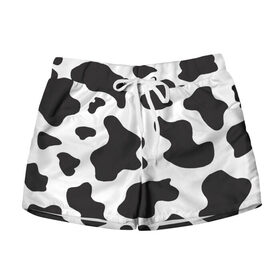 Женские шорты 3D с принтом COW PRINT в Белгороде, 100% полиэстер | прямой крой, два кармана без застежек по бокам. Мягкая трикотажная резинка на поясе, внутри которой широкие завязки. Длина до середины бедра | animals | cow | cow print | корова | коровий принт