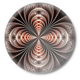 Значок с принтом Зеркальная спираль в Белгороде,  металл | круглая форма, металлическая застежка в виде булавки | зеркало | зеркальный рисунок | серебренный рисунок | серебро | спираль | туннель | цветок