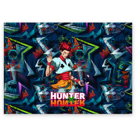 Поздравительная открытка с принтом Хисока Hunter x Hunter в Белгороде, 100% бумага | плотность бумаги 280 г/м2, матовая, на обратной стороне линовка и место для марки
 | anime | hunter | hunter x hunter | zoldyck | аниме | зодиак | охотник | охотники | хисока