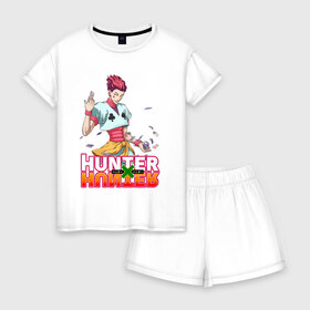 Женская пижама с шортиками хлопок с принтом Хисока Hunter x Hunter в Белгороде, 100% хлопок | футболка прямого кроя, шорты свободные с широкой мягкой резинкой | anime | hunter | hunter x hunter | zoldyck | аниме | зодиак | охотник | охотники | хисока