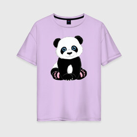Женская футболка хлопок Oversize с принтом Милая пандочка в Белгороде, 100% хлопок | свободный крой, круглый ворот, спущенный рукав, длина до линии бедер
 | маленькая панда | милая панда | милая пандочка | мультяшная панда | мультяшная пандочка | панда | панда арт | панда милашка | панда мульт | панда нарисована | панда рисунок | пандочка