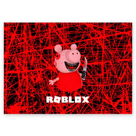 Поздравительная открытка с принтом Roblox piggy/Свинка Пигги. в Белгороде, 100% бумага | плотность бумаги 280 г/м2, матовая, на обратной стороне линовка и место для марки
 | Тематика изображения на принте: game | gamer | logo | minecraft | piggi | roblox | simulator | игра | конструктор | лого | пигги | свинья | симулятор | строительство | фигура