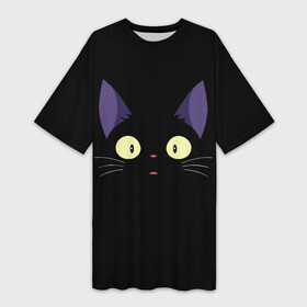 Платье-футболка 3D с принтом Дзи Дзи в Белгороде,  |  | cat | delivery | ji | jiji | kikis | service | totoro | ведьмина | дзи | дзидзи | доставки | кики | кот | котенок | котик | кэт | миядзаки | служба | тоторо | хаяо | черный