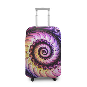 Чехол для чемодана 3D с принтом Спираль улитки в Белгороде, 86% полиэфир, 14% спандекс | двустороннее нанесение принта, прорези для ручек и колес | волна | волны | желтый | раковина улитки | розовый | синий | спираль | улитка | фиолетовый