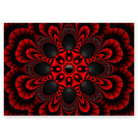 Поздравительная открытка с принтом Красный цветок в Белгороде, 100% бумага | плотность бумаги 280 г/м2, матовая, на обратной стороне линовка и место для марки
 | драгоценные камни | драгоценный камень | красный | неон | тёмный | цветок | черный