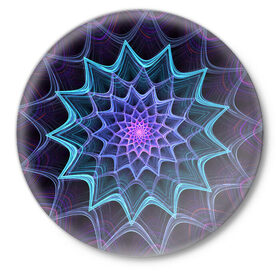 Значок с принтом Неоновый цветок в Белгороде,  металл | круглая форма, металлическая застежка в виде булавки | бирюзовый | геометрическая фигура | неон | оранжевый | синий | фиолетовый | цветок