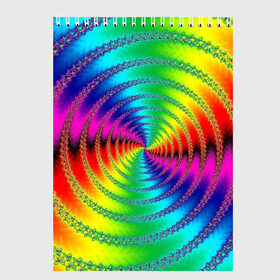 Скетчбук с принтом Цветной гипноз в Белгороде, 100% бумага
 | 48 листов, плотность листов — 100 г/м2, плотность картонной обложки — 250 г/м2. Листы скреплены сверху удобной пружинной спиралью | насыщенные цвета | радуга | спираль | цвет | цвета | яркие цвета | ярко