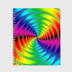 Тетрадь с принтом Цветной гипноз в Белгороде, 100% бумага | 48 листов, плотность листов — 60 г/м2, плотность картонной обложки — 250 г/м2. Листы скреплены сбоку удобной пружинной спиралью. Уголки страниц и обложки скругленные. Цвет линий — светло-серый
 | Тематика изображения на принте: насыщенные цвета | радуга | спираль | цвет | цвета | яркие цвета | ярко