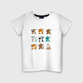 Детская футболка хлопок с принтом DAB & ANIMALS в Белгороде, 100% хлопок | круглый вырез горловины, полуприлегающий силуэт, длина до линии бедер | Тематика изображения на принте: animals | cat | dab | dog | fox | дэб | единорог | единорог дэб | животные | инопланетянин | конь | кот дэб | кошка | ленивец | лиса | лиса дэб | лошадь | медведь | медведь дэб | панда | панда дэб | собака | собака дэб