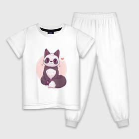 Детская пижама хлопок с принтом Лисья панда в Белгороде, 100% хлопок |  брюки и футболка прямого кроя, без карманов, на брюках мягкая резинка на поясе и по низу штанин
 | арт | белый | лиса | любовь | мило | милота | мимишка | панда | рисунок | сердце | чёрно белый | чёрный