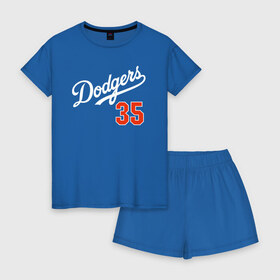 Женская пижама с шортиками хлопок с принтом Los Angeles Dodgers в Белгороде, 100% хлопок | футболка прямого кроя, шорты свободные с широкой мягкой резинкой | baseball | los angeles | sport.лос анджелес | team | usa | бейсбол | спорт | сша