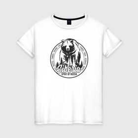 Женская футболка хлопок с принтом Сибирь. Дух России в Белгороде, 100% хлопок | прямой крой, круглый вырез горловины, длина до линии бедер, слегка спущенное плечо | горы | дикая природа | енисей | медведь | патриот | природа | россия | саяны | сибирь | тайга