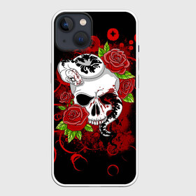 Чехол для iPhone 13 с принтом Череп и змея в Белгороде,  |  | rose | skull | snake | змей | змея | розочки | розы | цветы | череп | черепок | черепушка