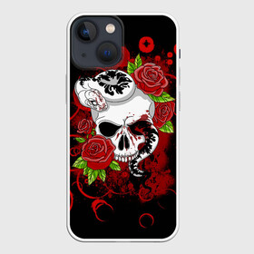 Чехол для iPhone 13 mini с принтом Череп и змея в Белгороде,  |  | rose | skull | snake | змей | змея | розочки | розы | цветы | череп | черепок | черепушка